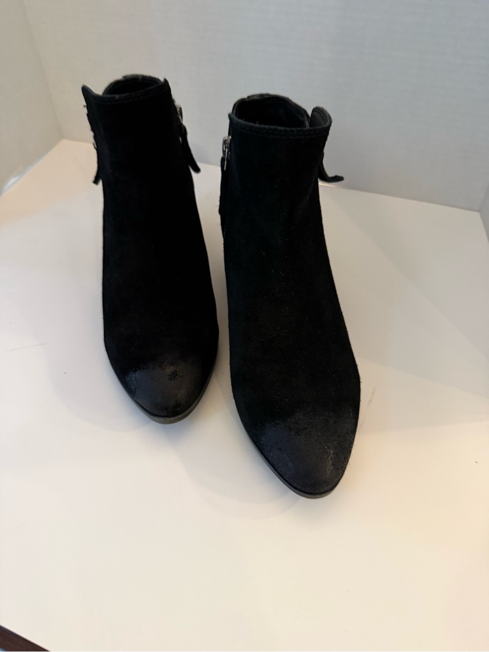 Frye Black Suede Pointed Toe Ankle Booties